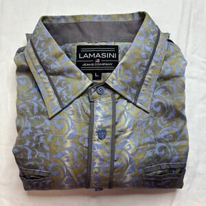Lamasini Jeans Co Shirt Mens‎ Large Brown/Blue Paisley Long Sleeve Button Down